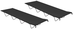 vidaXL Κρεβάτια Κάμπινγκ 2 τεμ Μαύρα 180x60x19 εκ Ύφασ. Oxford/Ατσάλι