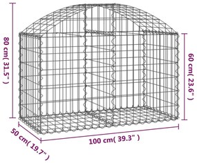 Συρματοκιβώτιο Τοξωτό 100x50x60/80εκ. από Γαλβανισμένο Χάλυβα - Ασήμι