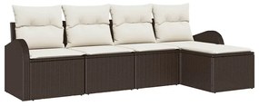 vidaXL Σετ Καναπέ Κήπου με μαξιλάρι 5 pcs Καφέ Πολυ ράταν