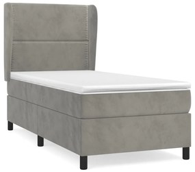 vidaXL Κρεβάτι Boxspring με Στρώμα Ανοιχτό Γκρι 90x200 εκ. Βελούδινο