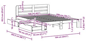 Σκελετός Κρεβατιού Χωρίς Στρώμα 160x200 εκ Μασίφ Ξύλο Πεύκου - Καφέ