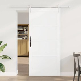 vidaXL Συρόμενη Πόρτα  με Σετ Υλικών Λευκό 93x202 εκ Συμπαγούς Ξύλου Πεύκου