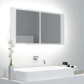 vidaXL Ντουλάπι Μπάνιου με Καθρέφτη & LED Γυαλιστερό Λευκό 90x12x45 εκ