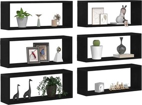 vidaXL Ράφια Τοίχου 6 τμχ. Μαύρη Οξυά 60 x 15 x 23 cm