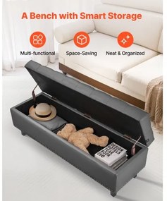 VEVOR Button-Tufted Storage Ottoman Bench PU Leather Bench with Wood Legs Gray