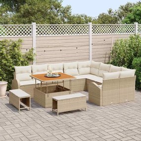 vidaXL Σετ Καναπέ Κήπου με μαξιλάρι 12 pcs Μπεζ Πολυ ράταν
