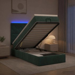 vidaXL Κρεβάτι Ottoman με Στρώμα και LED Σκούρο Πράσινο 100 x 200 cm