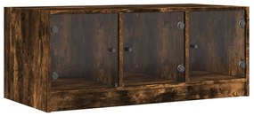 vidaXL Τραπεζάκι Σαλονιού Καπνιστή Δρυς 102x50x42εκ με Γυάλινες Πόρτες