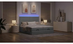 Οθωμανικό κρεβάτι με στρώματα & LEDs Ανοιχτό γκρι ύφασμα
