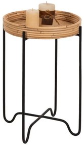 ΤΡΑΠΕΖΑΚΙ ΒΟΗΘΗΤΙΚΟ FLY HM7905 RATTAN ΦΥΣΙΚΟ ΧΡΩΜΑ-ΜΕΤΑΛΛΙΚΗ ΒΑΣΗ ΜΑΥΡΗ Φ32x48Yεκ.