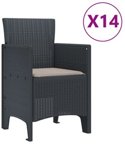 vidaXL Σετ Τραπεζαρίας Κήπου 15 τεμαχίων με Μαξιλάρια Ανθρακί Πολυ Ρατάν