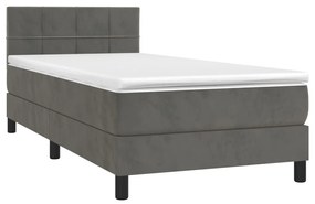 Κρεβάτι Boxspring με Στρώμα &amp; LED Σκ. Γκρι 90x190 εκ. Βελούδινο - Γκρι