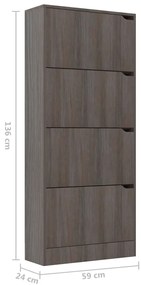 vidaXL Παπουτσοθήκη 4 Πόρτες Γκρι Sonoma Δρυς 59x24x136 εκ Επεξ. Ξύλο
