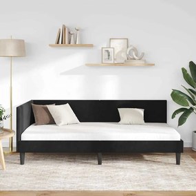 vidaXL Κρεβάτι Γωνίας Μαύρο 90 x 190 cm Βελούδο και Εργοστασιακό ξύλο
