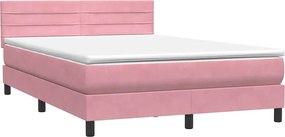 vidaXL Κρεβάτι Boxspring με Στρώμα &amp; LED Ροζ 140x210 εκ. Βελούδινο