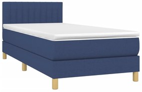 Κρεβάτι Boxspring με Στρώμα &amp; LED Μπλε 90x200 εκ. Υφασμάτινο - Μπλε