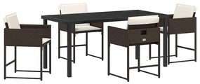 vidaXL Σέτ φαγητού για κήπο με μαξιλάρι 5 pcs Καφέ Πολυ ράταν