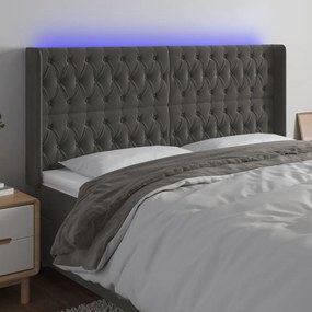 Κεφαλάρι Κρεβατιού LED Σκούρο Γκρι 203x16x118/128εκ. Βελούδινο 3124451
