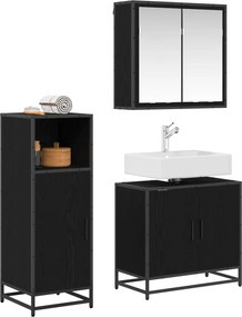vidaXL Σετ Επίπλων Μπάνιου με ράφι 3 pcs Μαύρη Οξυά Επεξεργασμένο ξύλο