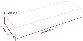 Ράφι Τοίχου Σκούρο Καφέ 60x20x6 εκ. Επεξεργ. Μασίφ Ξύλο Δρυός - Καφέ