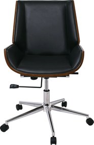 BF9860 Πολυθρόνα Γραφείου Μέταλλο Χρώμιο Καρυδί - Pu Μαύρο   1τμχ