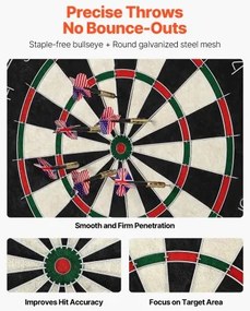 VEVOR Dartboard with 6 Darts &amp; Scoring Kit, Self-Healing Sisal Fibers Dartboard with Staple-Free Bullseye &amp; Rotating Number Ring, 451mm Professional Steel Tip Dart Board Set for Home Party Game Room