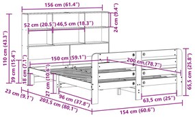 Σκελετός Κρεβατιού Χωρίς Στρώμα 150x200 εκ Μασίφ Ξύλο Πεύκου - Καφέ