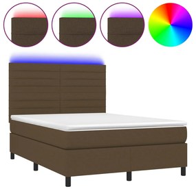 vidaXL Κρεβάτι Boxspring με Στρώμα &amp; LED Σκ.Καφέ 140x190εκ. Υφασμάτινο