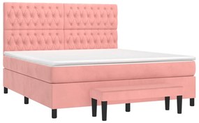 Κρεβάτι Boxspring με Στρώμα Ροζ 180x200 εκ. Βελούδινο - Ροζ