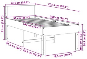 Σκελετός Κρεβ. Χωρίς Στρώμα Λευκό 90x200 εκ Μασίφ Πεύκο - Λευκό