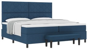 vidaXL Κρεβάτι Βάσης με Στρώμα & Πάγκο Μπλε 200x200 εκ Ύφασμα