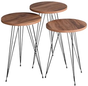 Βοηθητικά τραπέζια Wakmi pakoworld σετ 3τεμ φυσικό μελαμίνης-μαύρο μέταλλο