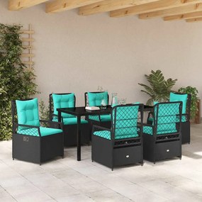 vidaXL Σέτ φαγητού για κήπο 7 pcs Μαύρο συνθετικό ρατάν