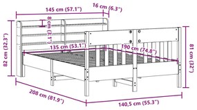 Σκελετός Κρεβατιού Χωρίς Στρώμα 135x190 εκ Μασίφ Ξύλο Πεύκου - Καφέ