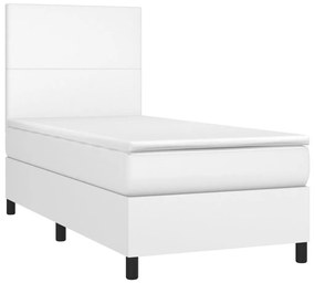 Κρεβάτι Boxspring με Στρώμα &amp; LED Λευκό 80x200 εκ. Συνθ. Δέρμα - Λευκό