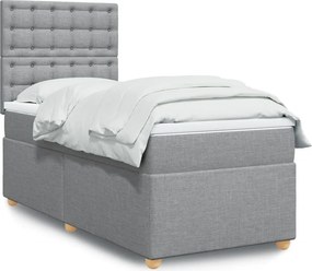 vidaXL Κρεβάτι Boxspring με Στρώμα Ανοιχτό Γκρι 90x190 εκ. Υφασμάτινο