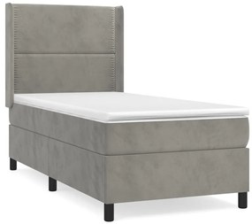 vidaXL Κρεβάτι Boxspring με Στρώμα Ανοιχτό Γκρι 90x190 εκ. Βελούδινο