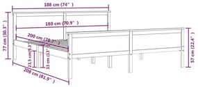 Πλαίσιο Κρεβατιού 180 x 200 εκ. από Μασίφ Ξύλο Πεύκου - Καφέ