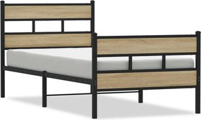 vidaXL Σκελετός Κρεβ. Χωρίς Στρώμα Sonoma Δρυς 90x190 εκ. Μεταλλικό