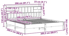 Κρεβάτι Βιβλιοθήκη Χωρίς Στρώμα 200x200 εκ Μασίφ Ξύλο Πεύκου - Καφέ