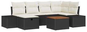 vidaXL 7 τεμαχίων σετ καναπέ κήπου με μαξιλάρια Μαύρο Συνθετικό Ρατάν