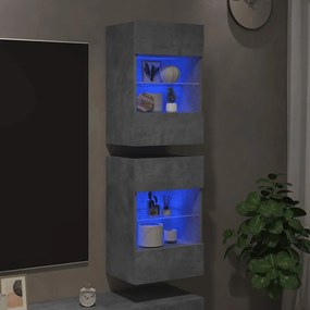 vidaXL Έπιπλα Τηλεόρασης με LED 2 Τεμ Γκρι Σκυροδέματος 40x30x60,5 εκ.