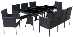 vidaXL Σετ Τραπεζαρίας Εξ. Χώρου 9 τεμ. Μαύρο Συνθ. Ρατάν με Μαξιλάρια