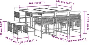 vidaXL Σετ Τραπεζαρίας Κήπου 11 τεμ Μαύρο από Συνθ. Ρατάν με Μαξιλάρια