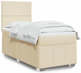 vidaXL Κρεβάτι Boxspring με Στρώμα Κρεμ 100 x 200 εκ. Υφασμάτινο