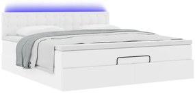 vidaXL Οθωμανικό κρεβάτι με στρώματα & LEDs Καθαρό λευκό Faux Leather
