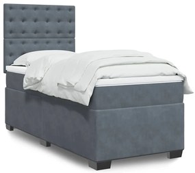 vidaXL Κρεβάτι Boxspring με Στρώμα Σκούρο Γκρι 90x190 εκ. Βελούδινο