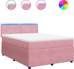 vidaXL Κρεβάτι Boxspring με Στρώμα Ροζ 140x200 εκ. Βελούδινο