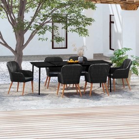 vidaXL Σετ Τραπεζαρίας Κήπου 7 Τεμαχίων Μαύρο με Μαξιλάρια