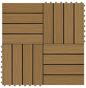 vidaXL Πλακάκια Deck 11 τεμ. Ανάγλυφα Χρώμα Teak 30x30 εκ. 1 μ² WPC